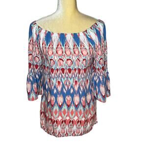 Ali Miles Off Shoulder Peasant Blouse Top w/ Bell Sleeve Artsy Size Small